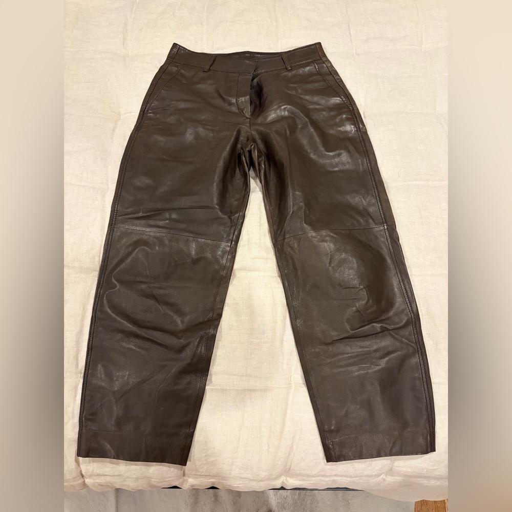 Sheep leather Massimo Dutti Chocolate Leather Trousers